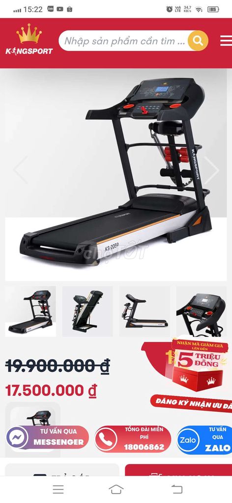 Máy chạy bộ Kingsport KS-2059 99%. Mua bán Đồ thể thao, Dã ngoại tại Quận Long Biên Hà Nội được đăng bởi Thiết Bị Thể Thao Gymhome  hình 1