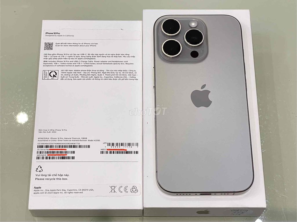 Iphone 16 Pro 128GB Natural VN fullbox sim VL new