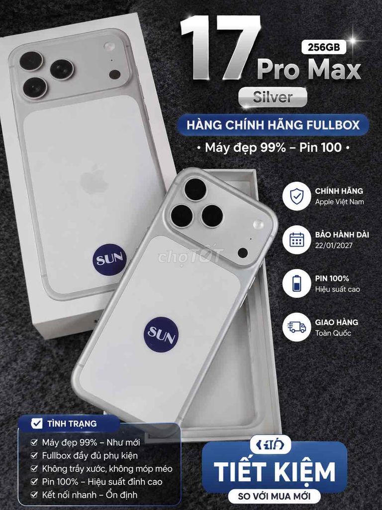 Apple 17 Pro Max 256GB Bạc lướt chính hãng. Mua bán Điện thoại tại Quận Ninh Kiều Cần Thơ được đăng bởi SUN APPLE STORE hình 1