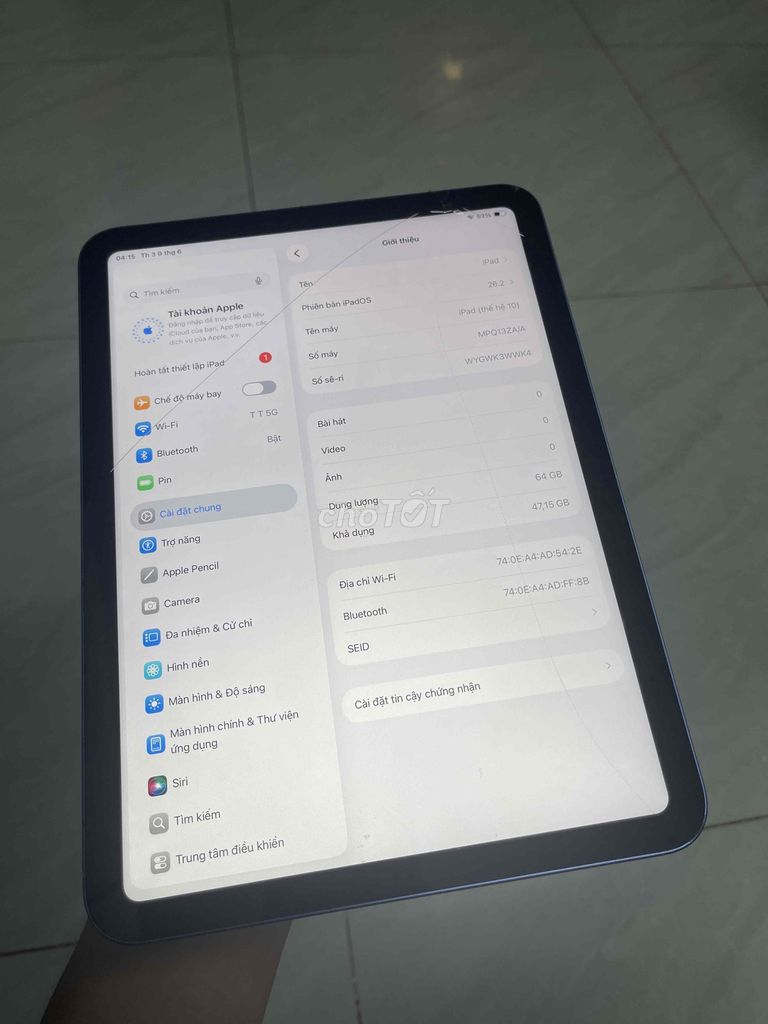 iPad Gen 10 64GB màn zin nứt kính Ok icloud sạch. Mua bán Máy tính bảng tại Quận 8 Tp Hồ Chí Minh được đăng bởi điện thoại giá rẻ  hình 1