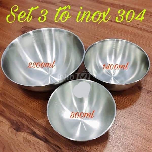 set 3 tô inox 304 cao cấp to đùng