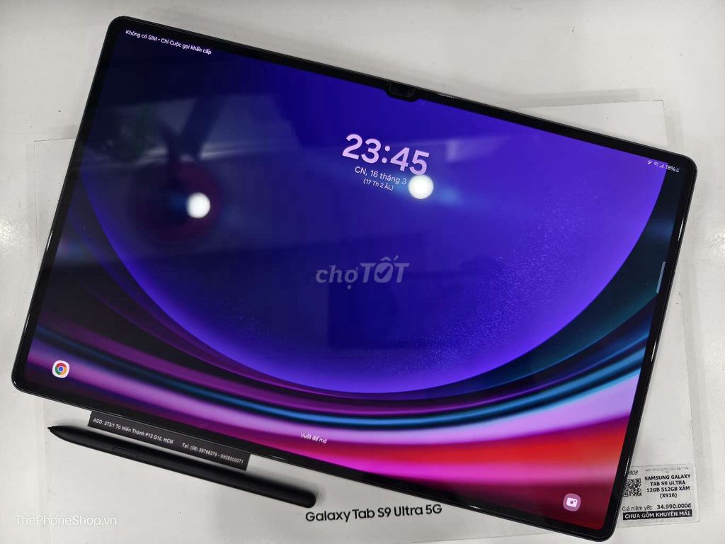 Samsung Tab S9 Ultra 5G 512GB SSVN fullbox có phim