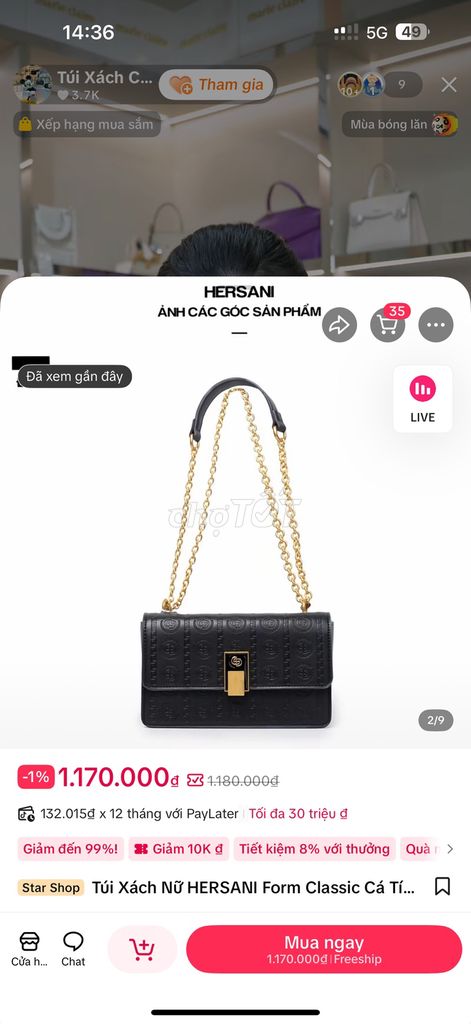 Túi xách HERSANI Da cao cấp Đen. Mua bán Túi xách tại Quận Thanh Xuân Hà Nội được đăng bởi Selena Shop hình 1