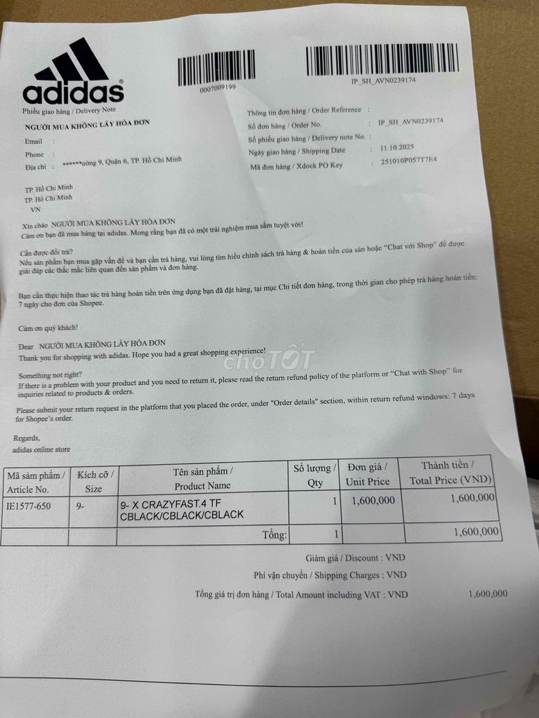 GIÀY ĐÁ BÓNG TURF X CRAZYFAST.4 TF SZ 43 (9.5 UK). Mua bán Giày dép tại Quận 6 Tp Hồ Chí Minh được đăng bởi Nguyễn Minh Khang hình 4