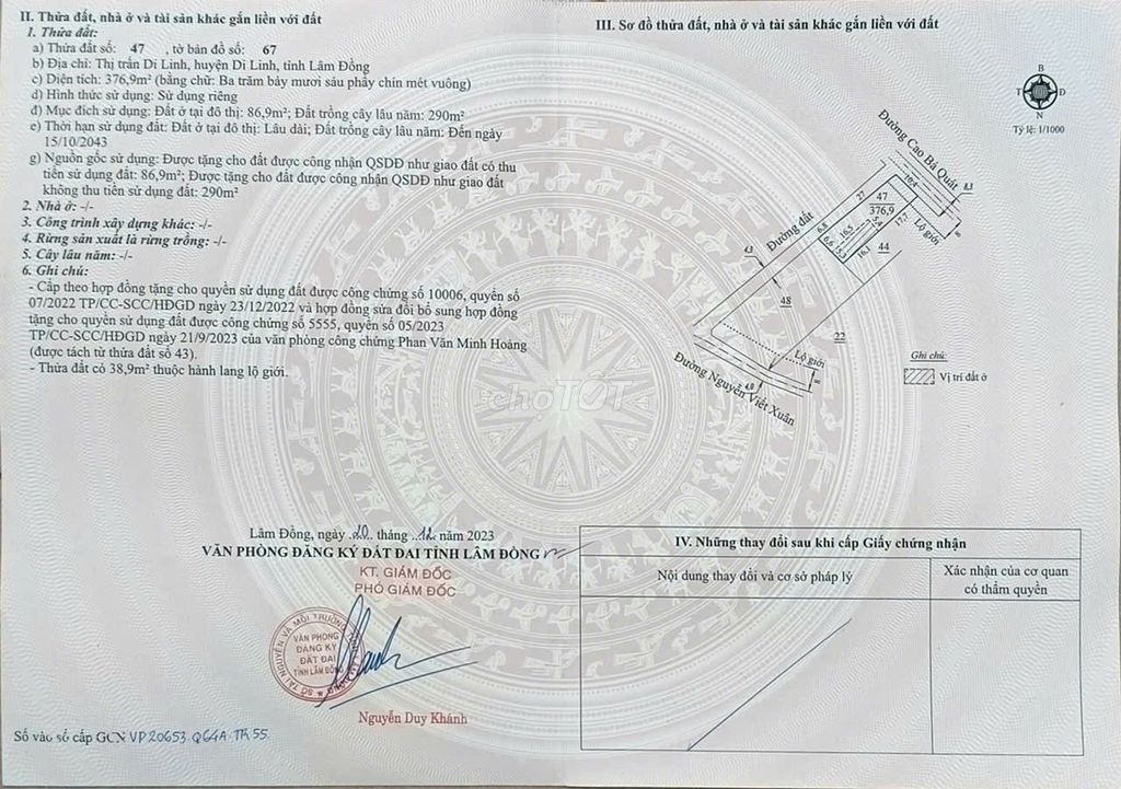Đất 2 mặt tiền Cao Bá Quát tt.Di Linh