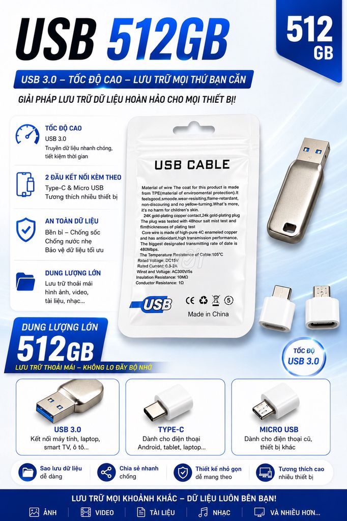 USB 3.0 Type-C Micro USB Bạc 512GB. Mua bán Phụ kiện (Màn hình, Chuột...) tại Thành phố Thuận An Bình Dương được đăng bởi AnPhuShop hình 1