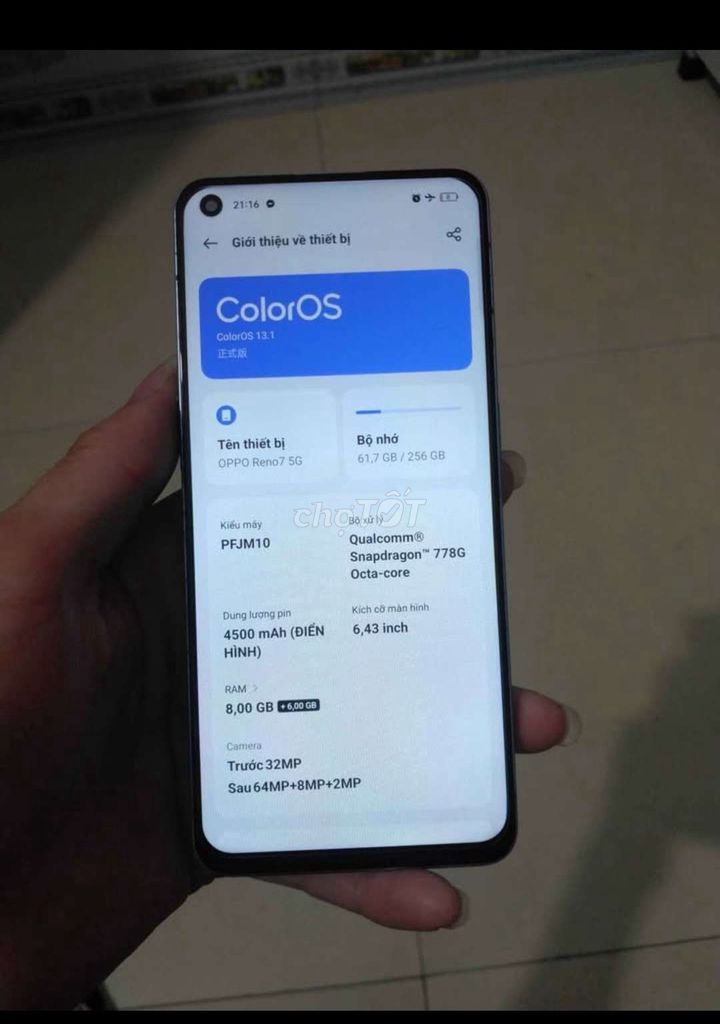 OPPO Reno7 5G Xanh 256GB. Mua bán Điện thoại tại Huyện Hiệp Hòa Bắc Giang được đăng bởi tuấn hình 1