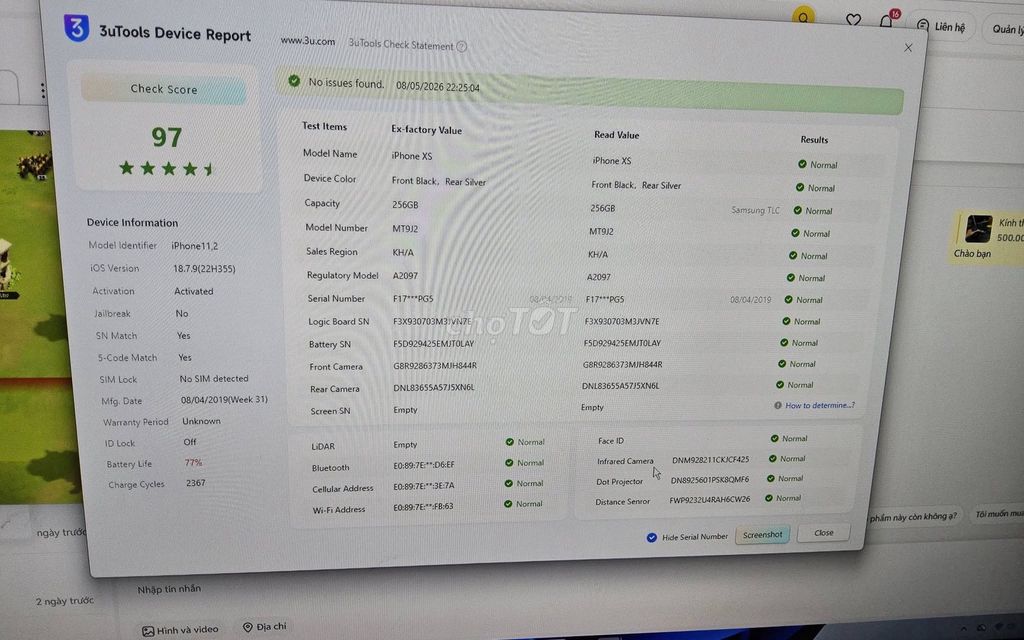 Apple iPhone XS 256GB Trắng Thay màn hình. Mua bán Điện thoại tại Quận Bình Thạnh Tp Hồ Chí Minh được đăng bởi Hội Đồ Điện Tử hình 1