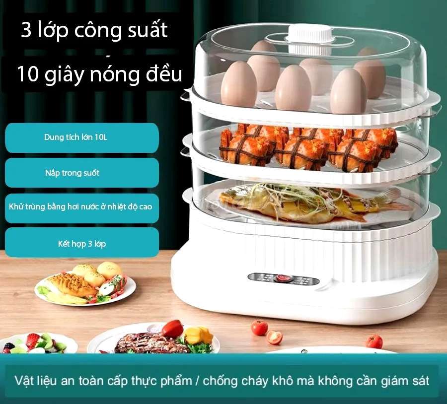 Nồi hấp điện đa năng 3 tầng 10L full hộp