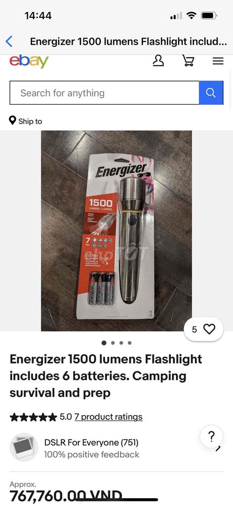 Đèn pin LED Energizer 1500 Lumens Siêu Sáng. New