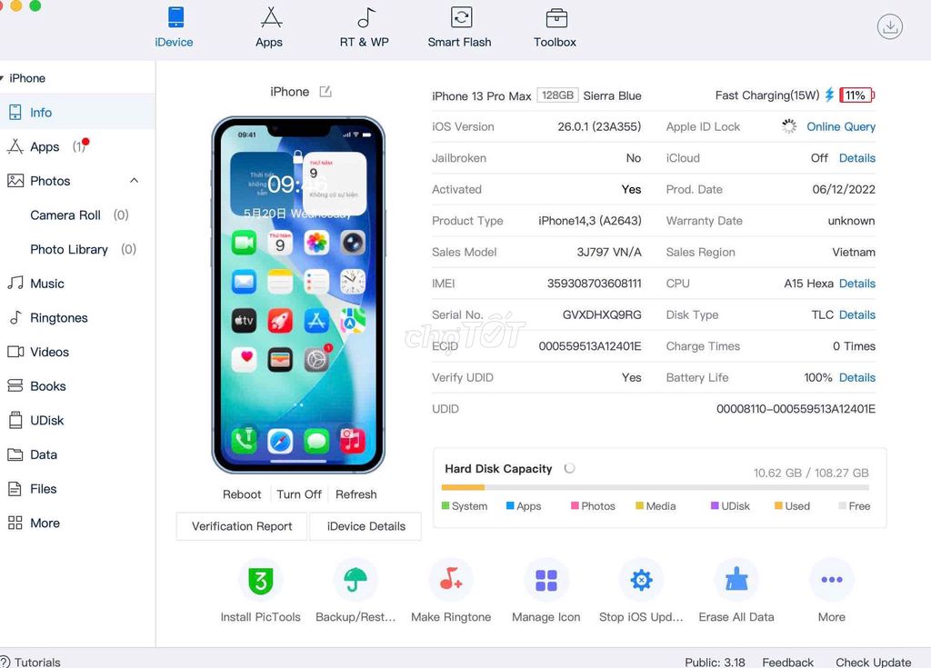Apple iPhone 13 Pro Max 128GB Xanh Đã sử dụng. Mua bán Điện thoại tại Huyện Thanh Trì Hà Nội được đăng bởi Đoàn Xuân Tùng hình 1