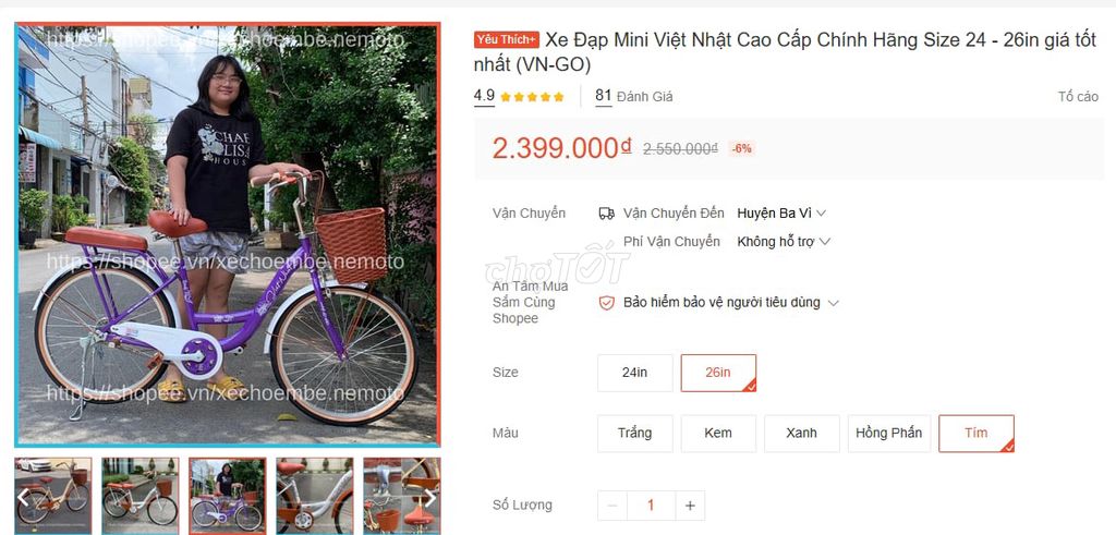 Xe đạp bé gái màu tím Việt Nhật mới 99.9%. Mua bán Xe đạp tại Huyện Nhà Bè Tp Hồ Chí Minh được đăng bởi Chi Dang hình 2
