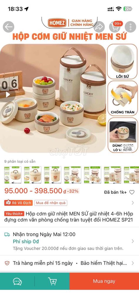 THANH LÝ Hộp cơm giữ nhiệt HOMEZ Men sứ. Mua bán Dụng cụ nhà bếp tại Thành phố Thủ Đức Tp Hồ Chí Minh được đăng bởi thoc hình 1