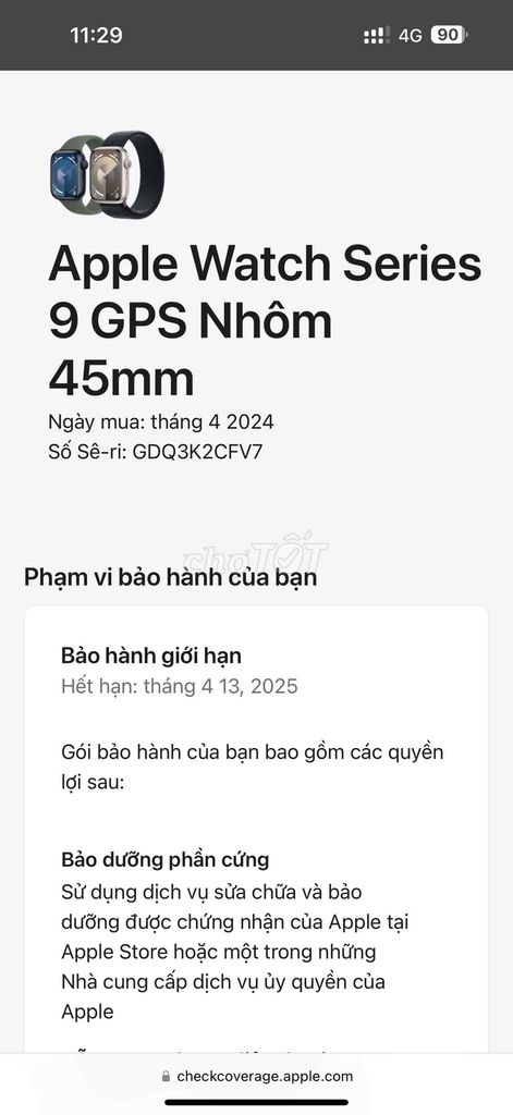 Apple Watch Seri 9 45mm, BH 4/0225 keng mã Mỹ