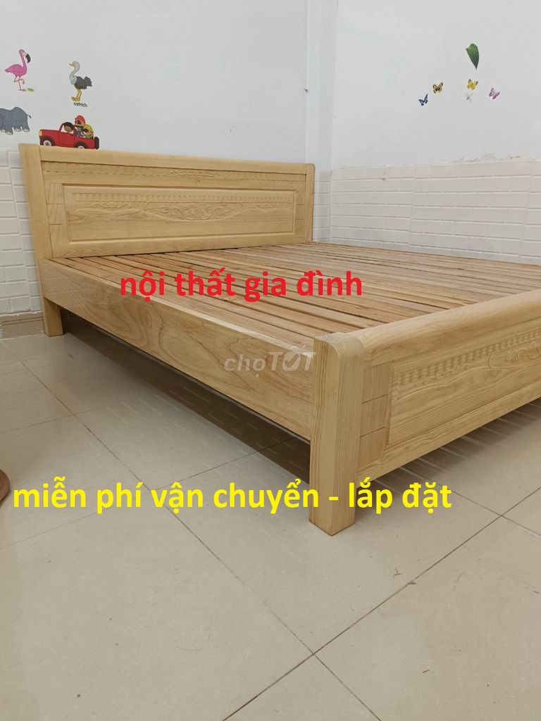 giường gỗ sồi  tự nhiên -sẵn đủ size - new,