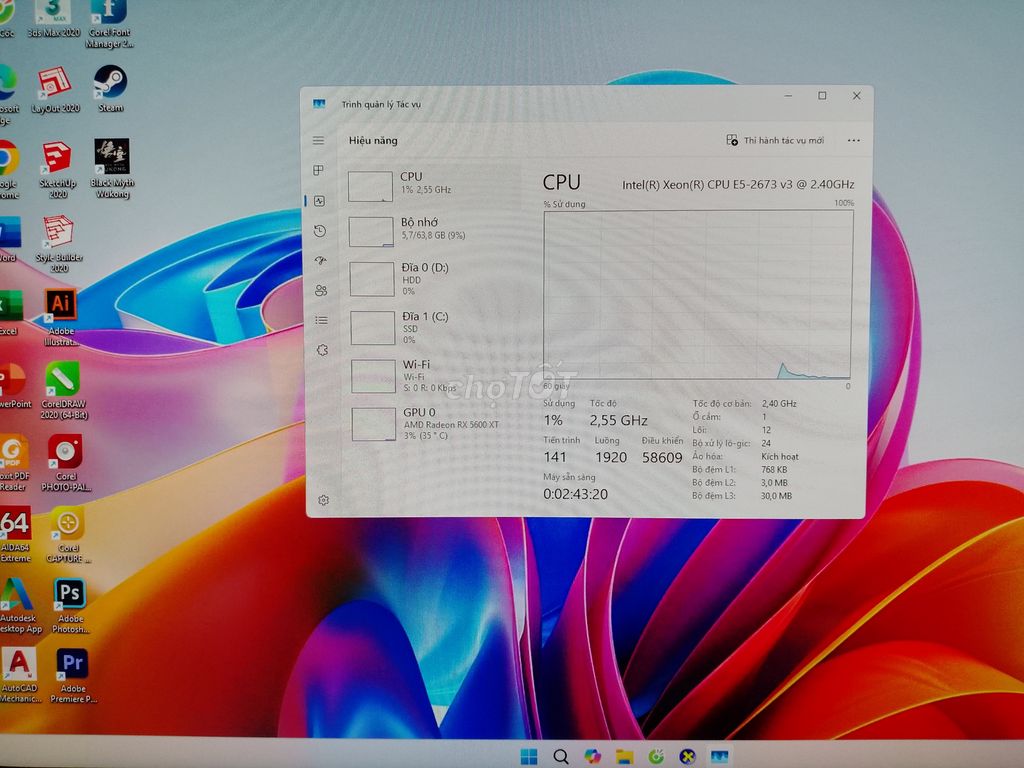 PC Khủng 24 CPU RAM 64Gb VGA RX5600XT SSD LCD 27"