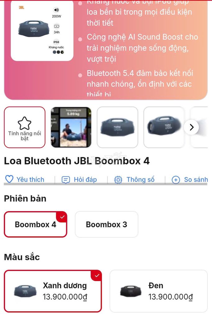 Loa Bluetooth JBL Boombox 4. Mua bán Tivi, Âm thanh tại Quận 1 Tp Hồ Chí Minh được đăng bởi Nguyễn Võ Thiên An hình 1