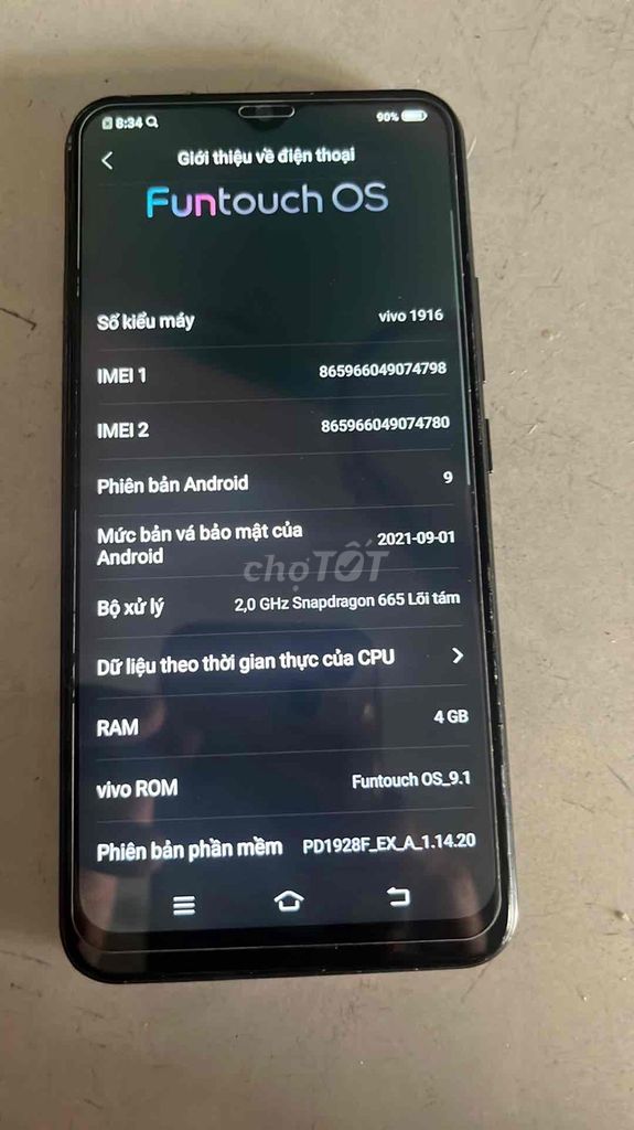 Vivo 1916 Đen 4GB/64GB Snapdragon 665. Mua bán Điện thoại tại Huyện Hóc Môn Tp Hồ Chí Minh được đăng bởi AnhPham  hình 1