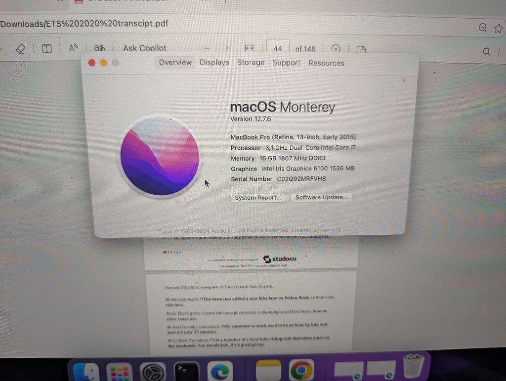 Apple MacBook Pro Retina 2015. Mua bán Laptop tại Huyện Thạch Thất Hà Nội được đăng bởi Thoại Kiều hình 1