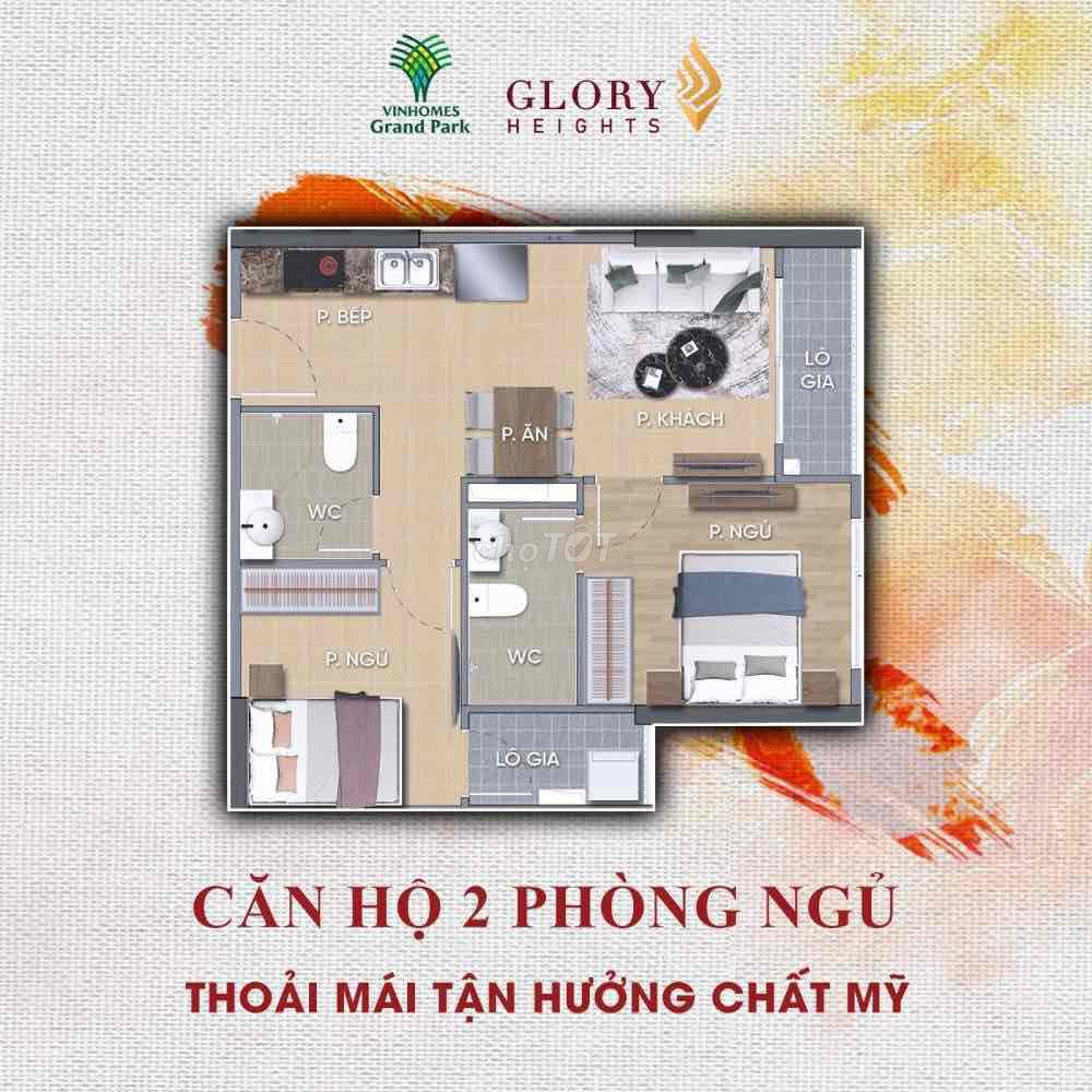 Căn hộ 2phòng ngủ, 2wc, 59m2, Vinhome Q9, HT cơ bản, từ 3,8 tỷ