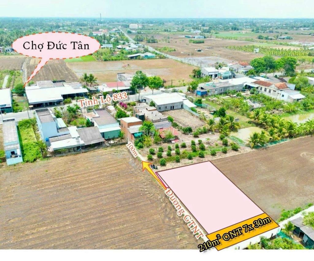 Quá đẹp, 210m2 đất thổ 7x 30m, gần chợ Đức Tân, chỉ 469 tr