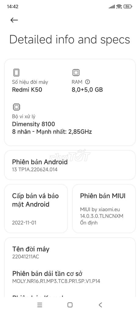Xiaomi Redmi K50 Dimensity 8100 8GB. Mua bán Điện thoại tại Quận Hải Châu Đà Nẵng được đăng bởi Bảo hình 1