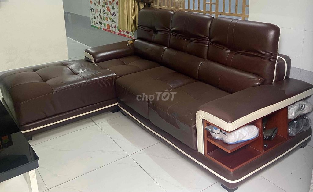 ghế sofa da gật gù + bàn kính