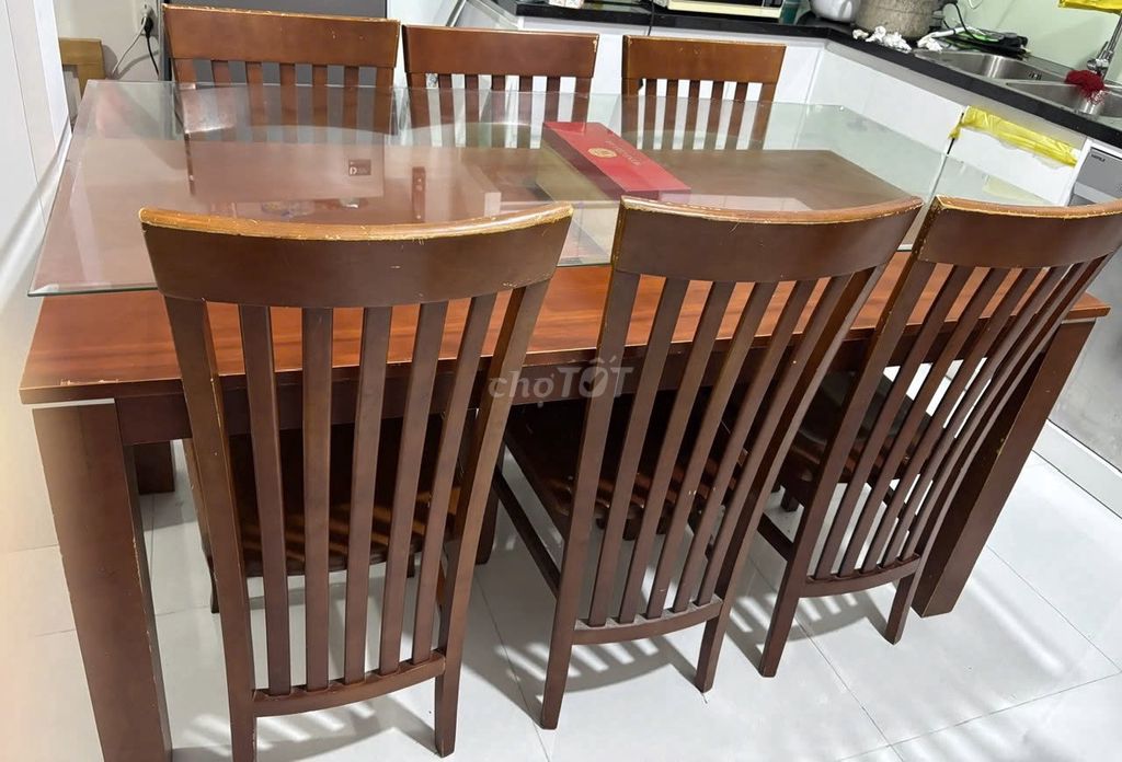 Bộ bàn ăn Gỗ Kính Nâu 6 ghế. Mua bán Bàn ghế tại Thành phố Dĩ An Bình Dương được đăng bởi Hang pham hình 1