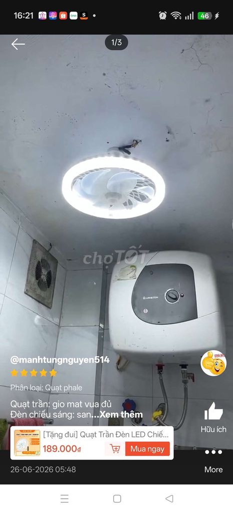 Quạt trần đèn LED Trắng 3 chế độ Chưa sử dụng. Mua bán Quạt tại Quận Bình Thạnh Tp Hồ Chí Minh được đăng bởi TrầnPhương hình 1