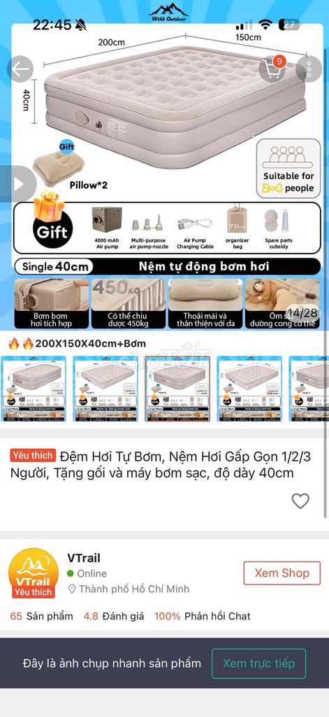 Đệm hơi tự bơm 200x150x40cm. Mua bán Giường, chăn ga gối nệm tại Quận 1 Tp Hồ Chí Minh được đăng bởi Nga Vu hình 1