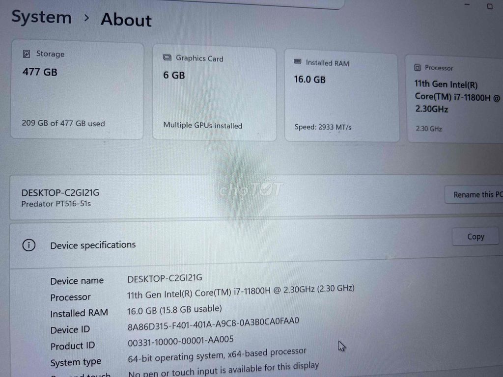 Acer Predator Triton 500 SE i7-11800H 16 inch 16GB. Mua bán Laptop tại Huyện Bến Lức Long An được đăng bởi  Thịnh hình 1