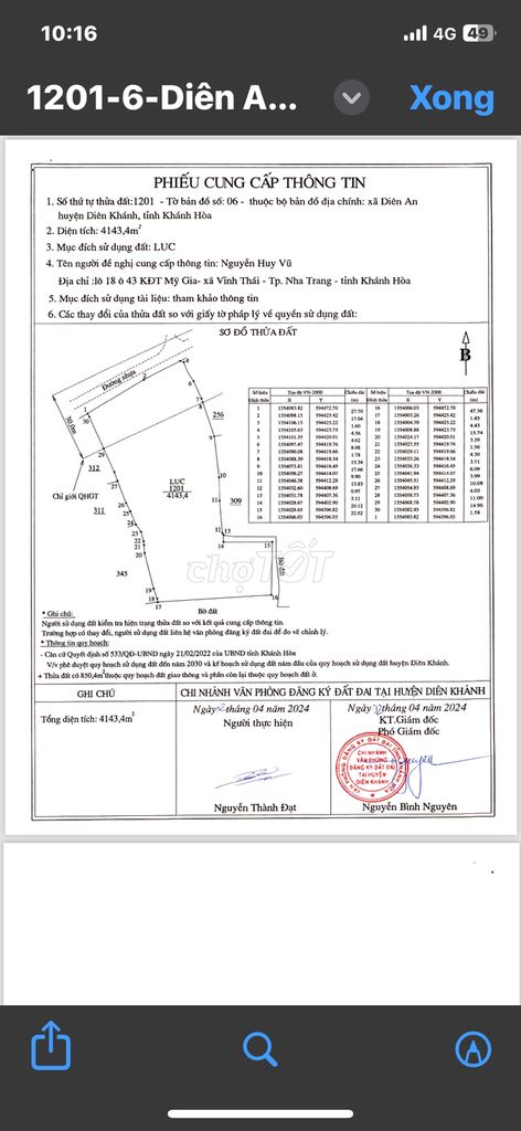 🌹Chính Chủ Bán 4143m2 thôn Võ Kiện xã Diên An huyện Diên Khánh tỉnh KH