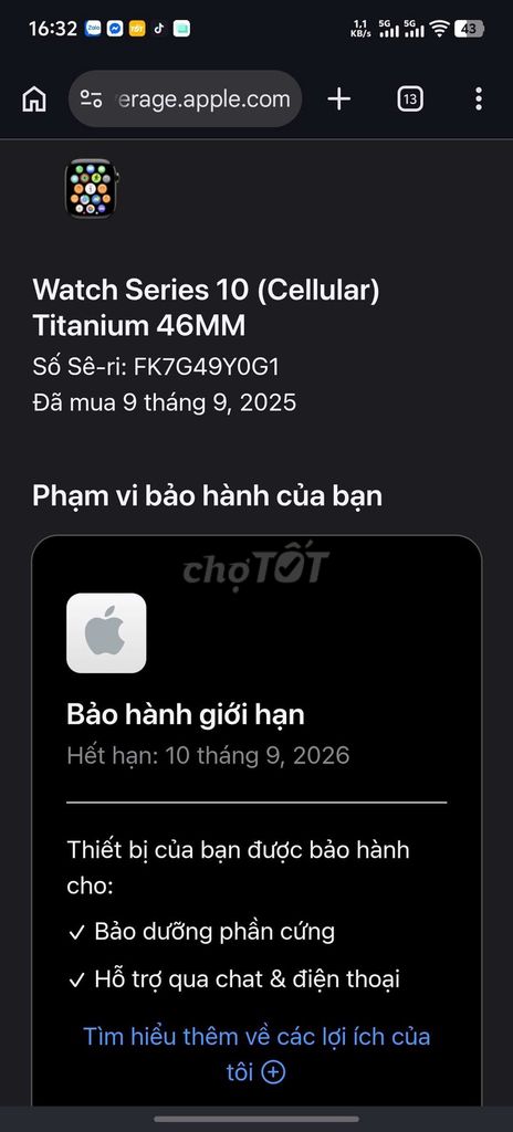Apple Watch Series 10 46mm LTE Titan. Mua bán Thiết bị đeo thông minh tại Thành phố Đà Lạt Lâm Đồng được đăng bởi Lộc Lá Mô Bai hình 1