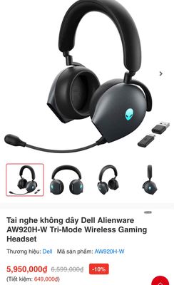 Tai nghe Alienware AW920H new seal đen tri-mode