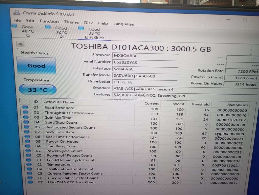 Ổ cứng HDD Toshiba 3TB Serial ATA 7200 RPM. Mua bán Linh kiện (RAM, Card...) tại Quận Tân Phú Tp Hồ Chí Minh được đăng bởi nguyen binh an hình 1