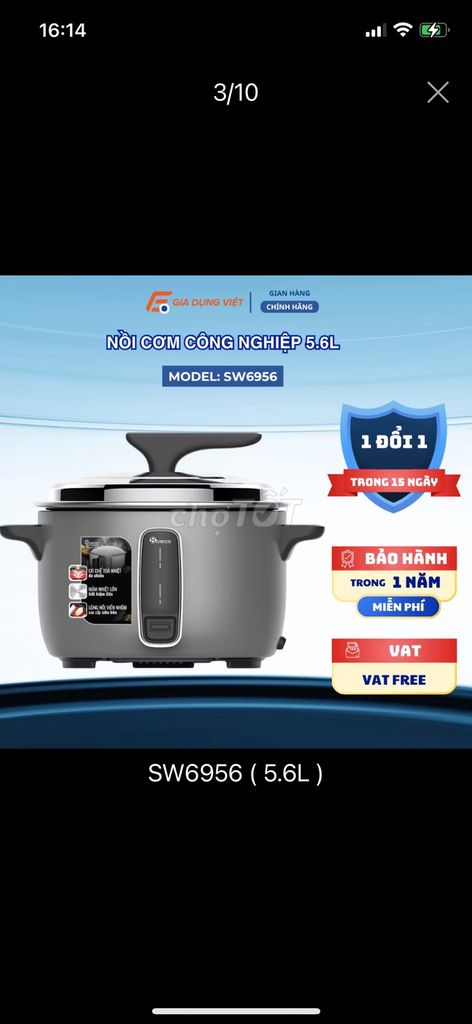 Nồi cơm điện SOWUN SW6956 5.6L đã dùng 1 tháng. Mua bán Bếp, lò, đồ điện nhà bếp tại Quận Tân Phú Tp Hồ Chí Minh được đăng bởi Vi Lê hình 1