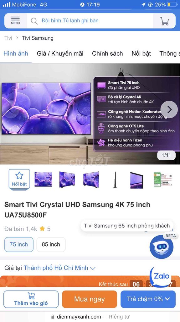 Smart Tivi Samsung 75inch  UA75U8500F -Nguyên Seal. Mua bán Tivi, Âm thanh tại Quận Hà Đông Hà Nội được đăng bởi Tho Pham Hieu hình 1