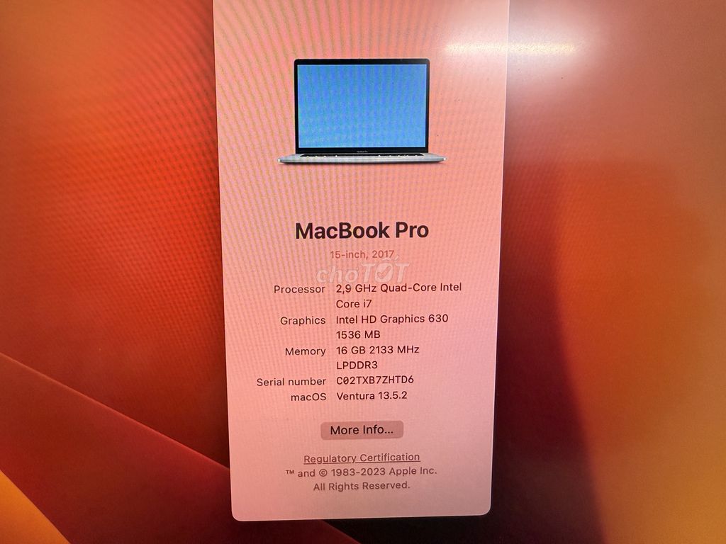 Thanh lý Macbook Pro 2017  i7 15 inch 16GB/512GB. Mua bán Laptop tại Quận Cầu Giấy Hà Nội được đăng bởi Hoàng Anh hình 1