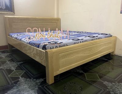 giường gỗ sồi màu tự nhiên - giường ngủ gỗ mới
