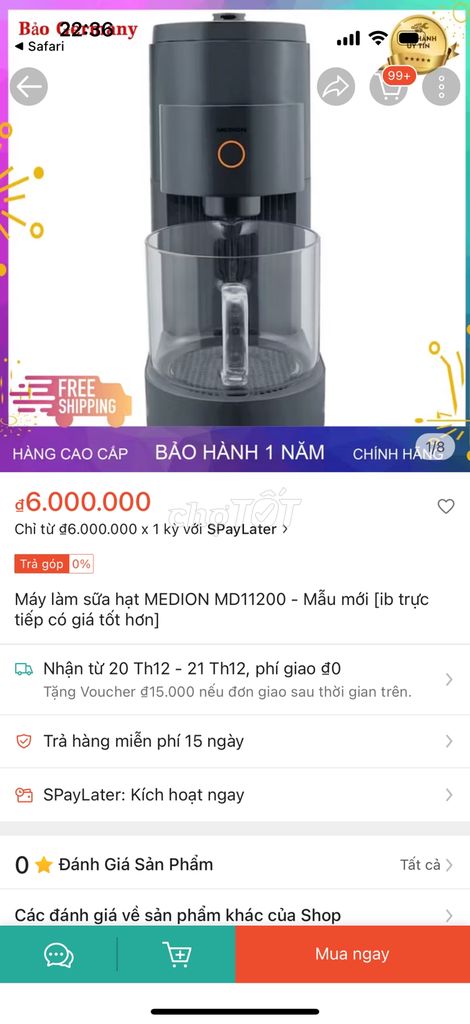 máy nấu sữa, xay sinh tố Medion MD11200 mới 80%