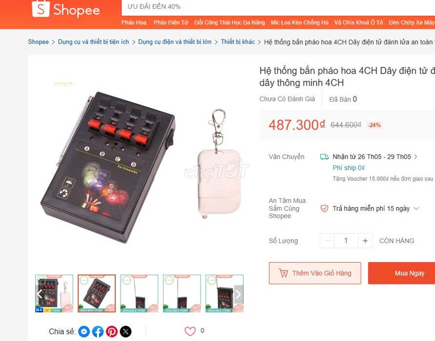 Hệ thống bắn pháo hoa từ xa an toàn 4 kênh. Mua bán Sở thích khác tại Thành phố Dĩ An Bình Dương được đăng bởi hàng mới thanh lý 1 nữa giá hình 1