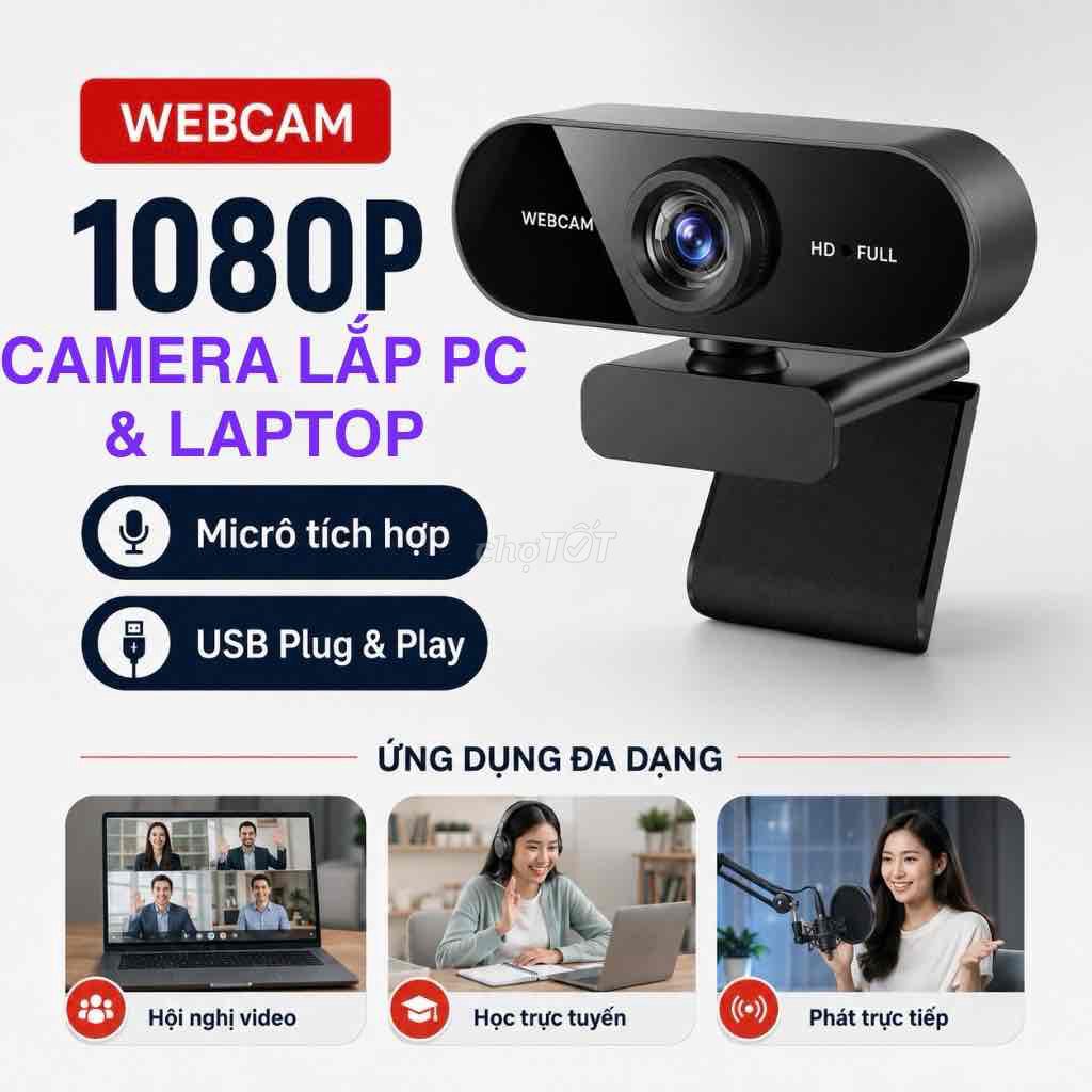 Webcam 1080P USB Đen Tích hợp mic Pc và laptop. Mua bán Phụ kiện (Màn hình, Chuột...) tại Thành phố Thủ Đức Tp Hồ Chí Minh được đăng bởi KHO SỈ COMPUTER HCM hình 1