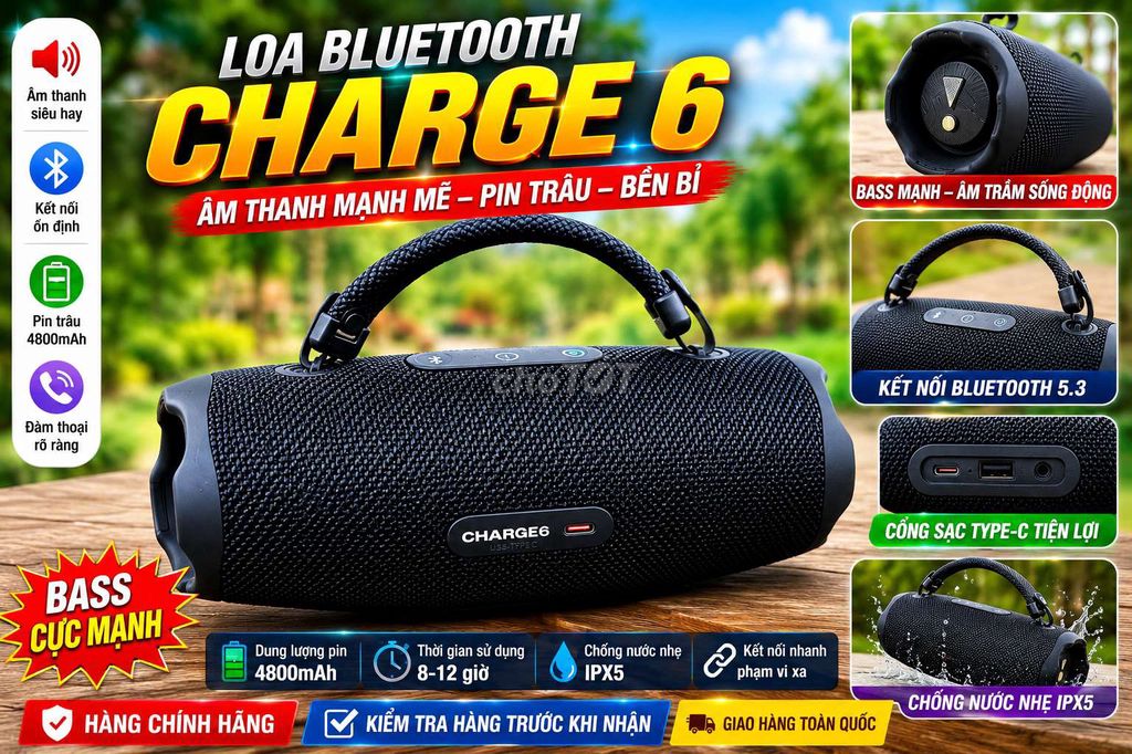 Loa Bluetooth JBL Charge 6 Đen Chống nước. Mua bán Tivi, Âm thanh tại Huyện Văn Lâm Hưng Yên được đăng bởi QvD Chanel hình 1