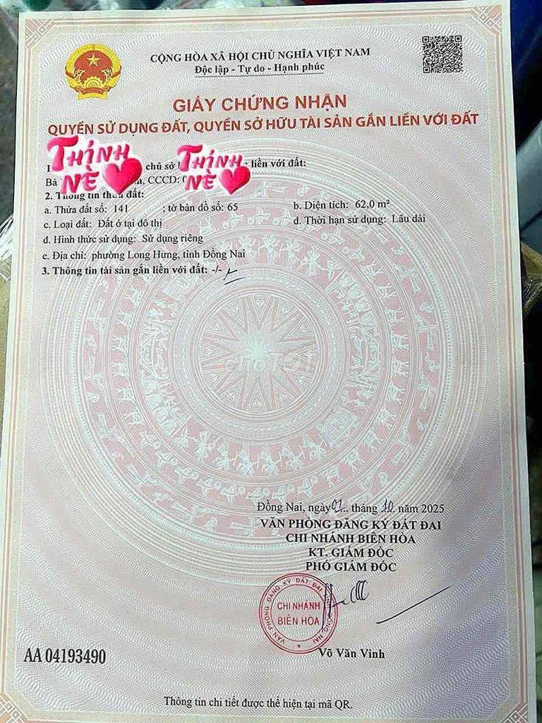 Bán đất sổ riêng Long Bình Tân siêu ngon đường  ô tô giá thương lượng