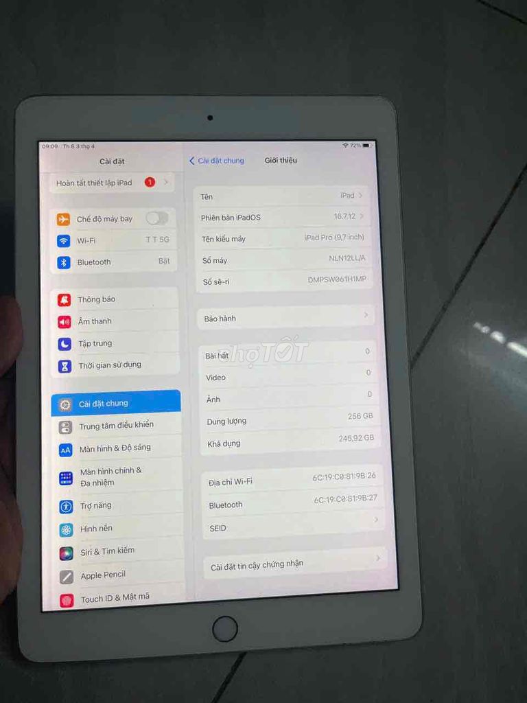 iPad Pro 9.7 inch 256GB Máy zin icloud trống. Mua bán Máy tính bảng tại Quận 8 Tp Hồ Chí Minh được đăng bởi điện thoại giá rẻ  hình 1