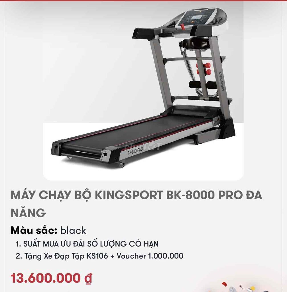 Máy chạy bộ Kingsport BK-8000 Pro Đen Mới 97%. Mua bán Đồ thể thao, Dã ngoại tại Quận 8 Tp Hồ Chí Minh được đăng bởi Mr Anh hình 1