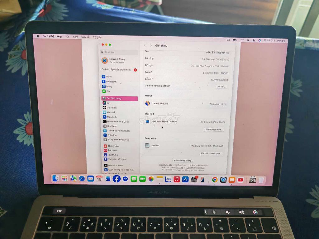 Apple MacBook Pro 2018 i5 8GB/256GB Xám. Mua bán Laptop tại Quận Bình Tân Tp Hồ Chí Minh được đăng bởi Trung hình 1