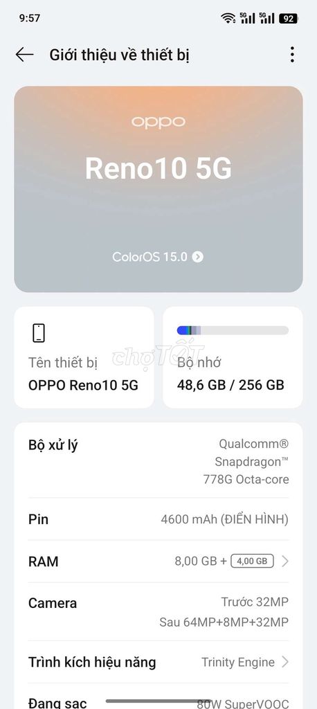 OPPO Reno10 5G 256GB Xám. Mua bán Điện thoại tại Quận Hà Đông Hà Nội được đăng bởi Thoi pham hình 1