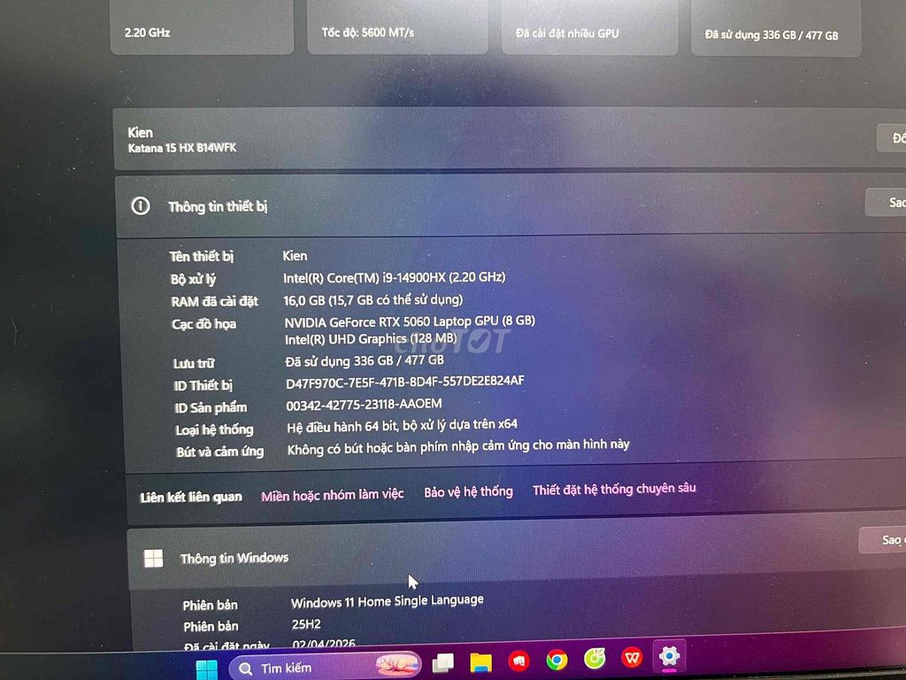 MSI Katana 15 i9-14900HX RTX 5060 16GB/512GB. Mua bán Laptop tại Quận Đống Đa Hà Nội được đăng bởi CHUNG Mobile hình 1