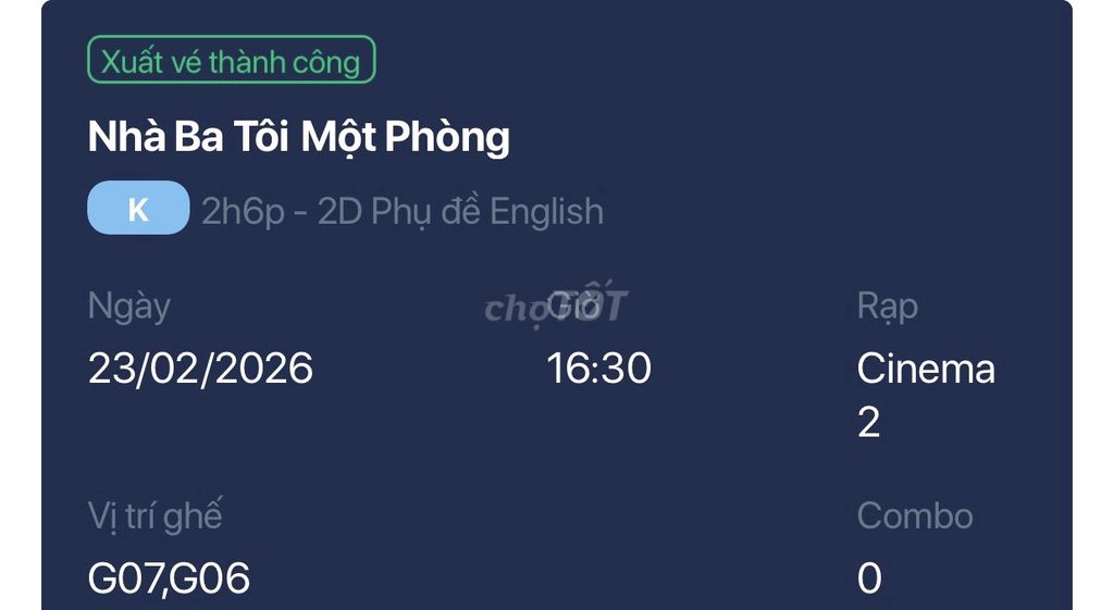 Vé xem phim Nhà Ba Tôi Một Phòng. Mua bán Sở thích khác tại Thành phố Mỹ Tho Tiền Giang được đăng bởi Gia Nghi hình 1